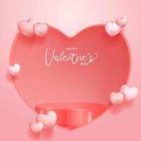 valentine room hearth shape window with cylinder pedestal stage product display with pastel pink background vector