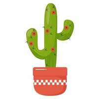 cactus with red flowers in a red pot vector