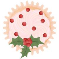 Sweets top view Cupcake with berries and mistletoe. vector