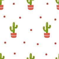 patrón de cactus con flores rojas vector