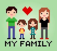 8 bit pixel love my family, in vector illustration for cross stitch pattern