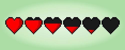 collection of heart in pixel art. for 8 bit games.