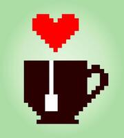 Logo image of a cup of 8 bit pixel tea. Drink in vector illustrations for the game icon.