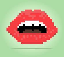 8 bit pixel lips. Female Mouth for game assets and Cross Stitch patterns in vector illustrations.