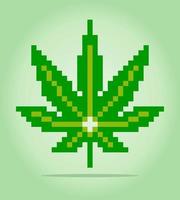 8 bit pixel marijuana. Leaf for game assets and cross stitch patterns in vector illustrations.