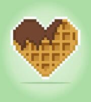 8 bit Pixel waffle. Food pixels in Vector illustration for game asset or cross stitch pattern.