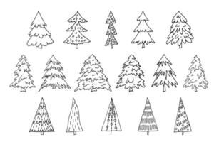 clipart dibujado a mano del árbol de navidad. conjunto de garabatos de abeto. elemento único para tarjeta, impresión, diseño, decoración vector