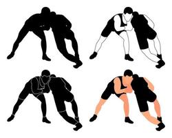 establecer siluetas atletas luchadores en lucha libre, duelo, lucha. lucha grecorromana, estilo libre, lucha clásica. Arte marcial vector