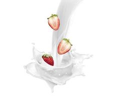 milk splash effect with strawberries for design use photo