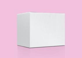 blank packaging white cardboard box isolated on pink background ready for packaging design photo