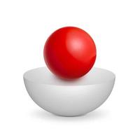 esfera roja sobre maqueta de semiesfera blanca. renderizado 3d foto