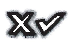 collection of Spray painted graffiti check mark in black over white. X symbol. isolated on white background. vector illustration