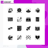 Pack of 16 Modern Solid Glyphs Signs and Symbols for Web Print Media such as keyboard passward sweet server lock Editable Vector Design Elements