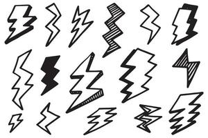 set of hand drawn vector doodle electric lightning bolt symbol sketch illustrations. thunder symbol doodle icon .