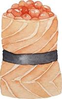 Watercolor uramaki sushi and roll with salmon side view on white background vector