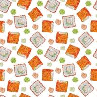 Watercolor seamless pattern with california roll side view on white background. vector