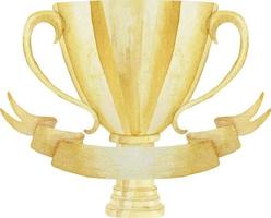 Watercolor hand drawn golden yellow sport prize cup for winner, first place, victory isolated on white. vector