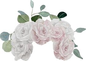 composición de boda floral acuarela con flores de rosas y hojas de eucalipto