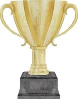 Watercolor hand drawn golden yellow sport prize cup for winner, first place, victory isolated on white. vector