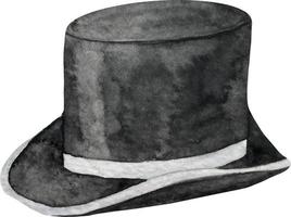 Watercolor wedding classic cylinder hat. Fashion headwear for gentlemen in vintage style black cylinder. vector