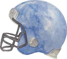 Watercolor american blue football helmet illustration isolated on white background vector