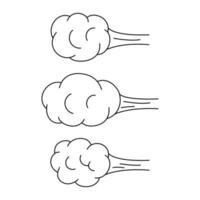 Explosion with cloud of smoke, effect steam, doodle line set. Hand drawn element splash, stepwise and wave cloud from burst. Collection outline sketch. Vector illustration