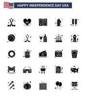 Stock Vector Icon Pack of American Day 25 Solid Glyph Signs and Symbols for corn dog plant usa flower star Editable USA Day Vector Design Elements