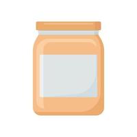 Fruit jam in glass jar with empty label. Bottle with preserve, canning. Vector illustration