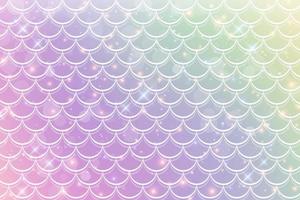 Mermaid holographic background with fish scale pattern. Pink pearl print. Underwater abstract cartoon wallpaper for banner, invitation and holidays. Kawaii vector texture.