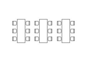 Row arranging seats and tables in interior, layout graphic outline elements. Chairs and tables icons in series scheme architectural plan. Furniture symbol top view. Vector line illustration