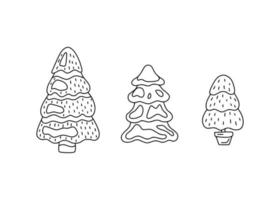 Christmas pine tree set, outline doodle style. Sketch for coloring. Vector illustration