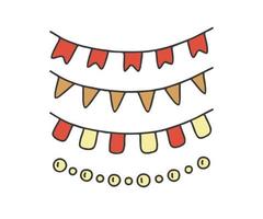 Garland with colored flag and ribbon, doodle decoration. Hand drawing for Christmas, new year. Decorative ribbon with different flags. Vector illustration