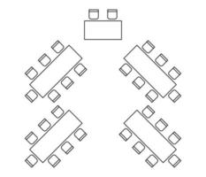 Plan for arranging seats and tables in interior on event banquet herringbone, layout graphic outline elements. Chairs and tables signs in scheme architectural plan. Furniture, top view. Vector line