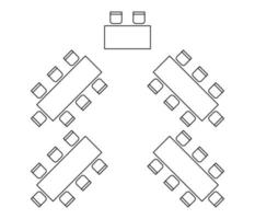 plan para organizar asientos y mesas en el interior del banquete de eventos en espiga, diseño de elementos de esquema gráfico. letreros de sillas y mesas en esquema de plano arquitectónico. muebles, vista superior. línea vectorial vector