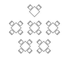 Plan for arranging seats and tables in interior square on event banquet, layout graphic outline elements. Chairs and tables signs in scheme architectural plan. Furniture, top view. Vector line