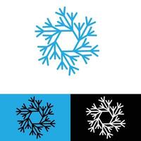 diseño simple de logotipo plano de copos de nieve, color azul blanco y negro vector