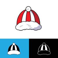 Winter hat icon. Vector in simple flat design, outline. Knit wool beanie with pompom isolated on white background. Illustration for graphic, web, logo, app, UI. Outerwear symbol.