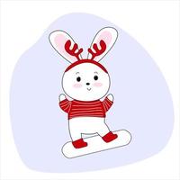 Cute Bunny snowboarding. For calendars, t-shirts, banners, stickers, flyers, posters, books.Winter illustration vector