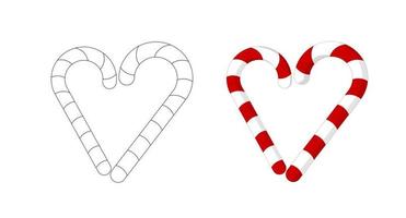 Ilustración de vector de corazón de caramelo de Navidad. corazón de bastón de caramelo dibujado a mano