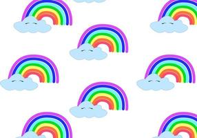 Colorful rainbow seamless pattern with clouds isolated blue background. Hand drawn texture for fabric, wrapping, textile, wallpaper, apparel. Vector illustrationv