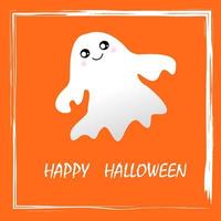 Happy halloween cute ghost on orange background.Flying ghost vector icon set. Vector illustration