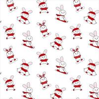 Pattern cute bunny with winter sports. For t-shirts, banners, wrapping, flyers, posters, books ,fashion print design, kids wear, shower celebration greeting and invitation card.Winter illustration vector