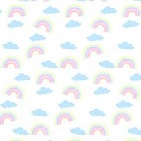 Colorful rainbow seamless pattern with clouds isolated white background. Hand drawn texture for fabric, wrapping, textile, wallpaper, apparel. Vector illustration