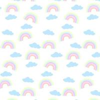 Colorful rainbow seamless pattern with clouds isolated white background. Hand drawn texture for fabric, wrapping, textile, wallpaper, apparel. Vector illustration