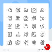 Modern Pack of 25 Icons Line Outline Symbols isolated on White Backgound for Website designing Creative Black Icon vector background