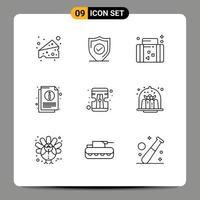 Modern Set of 9 Outlines and symbols such as sharpener document suitcase sheet info Editable Vector Design Elements