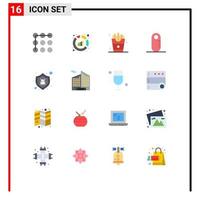 16 Universal Flat Color Signs Symbols of shield protect eat danger ruler Editable Pack of Creative Vector Design Elements