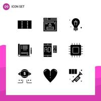 Mobile Interface Solid Glyph Set of 9 Pictograms of message advertising idea ad medical Editable Vector Design Elements