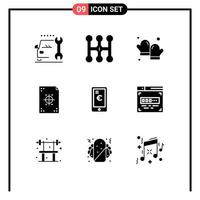 Set of 9 Modern UI Icons Symbols Signs for payment printing baking paper design Editable Vector Design Elements