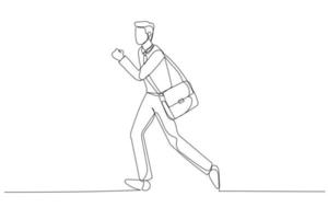 Illustration of businessman looking forward while running along the street. Single line art style vector